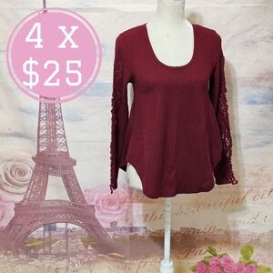 Altar'd State Red Asymmetrical 3/4 Sleeve Top SZ S